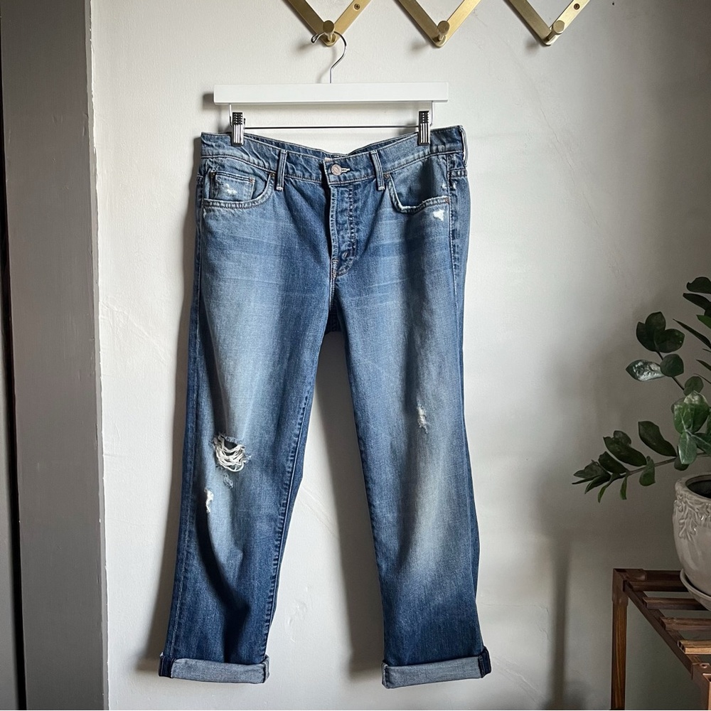 MOTHER Distressed Light Blue Boyfriend Jeans